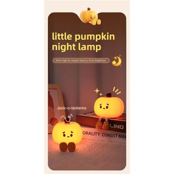 Pumpkin Night Light Halloween LED Silicone Squishy Dimmable Rechargeable Kids - Picture 2 of 8